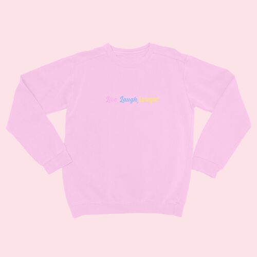 Live Laugh Organic Embroidered Sweater Cotton Pink