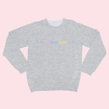 Sweat-shirt unisexe brodé Live Laugh gris chiné