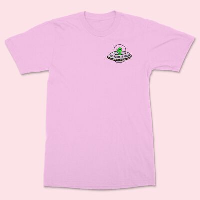 FUTURE IS VEGAN T-shirt unisex ricamata in cotone rosa