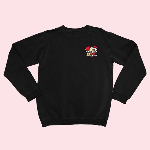 VEGAN PIZZA Organic Embroidered Sweater Black