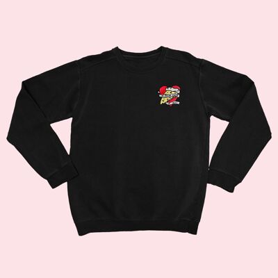 VEGAN PIZZA Bio-Pullover mit Stickerei Schwarz