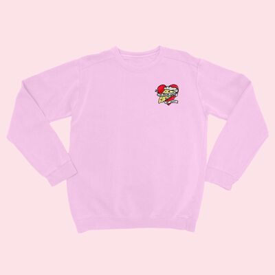VEGAN PIZZA Organic Embroidered Sweater Cotton Pink