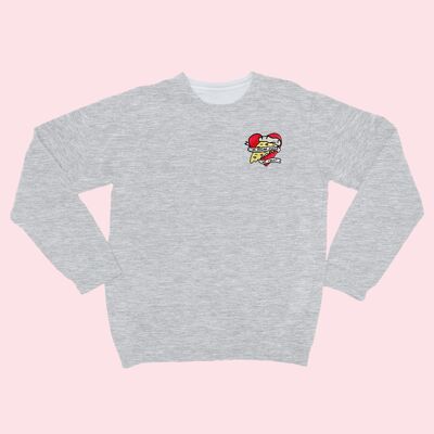 VEGAN PIZZA Organic Embroidered Sweater Heather Grey