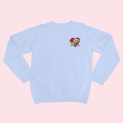 VEGAN PIZZA Organic Embroidered Sweater Sky Blue