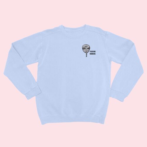 FCKING HUMANS Alien Organic Embroidered Sweater Sky Blue