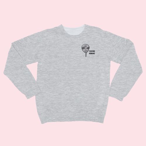 FCKING HUMANS Alien Organic Embroidered Sweater Heather Grey