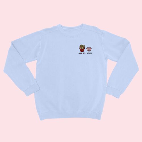 CHOOSE FRIES Organic Embroidered Sweater Sky Blue