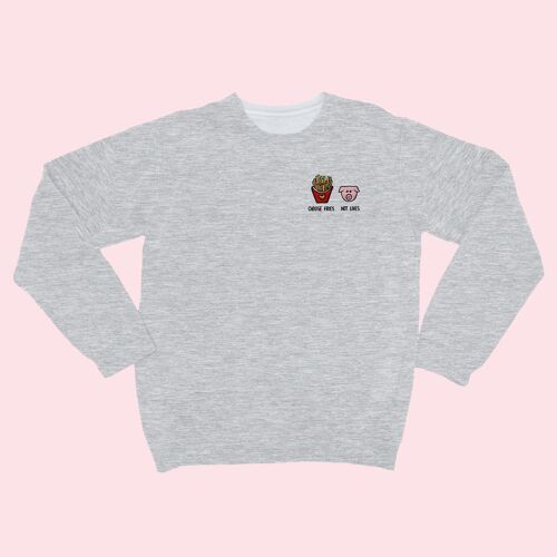 CHOOSE FRIES Organic Embroidered Sweater Heather Grey