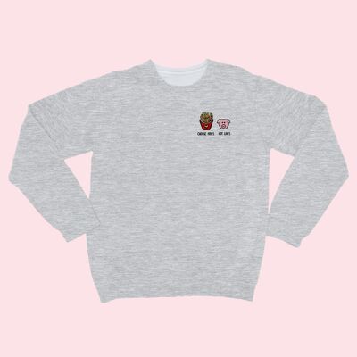 CHOOSE FRIES Organic Embroidered Sweater Heather Grey
