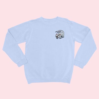 EAT P*SSY NOT ANIMALS Organic Embroidered Sweater Sky Blue