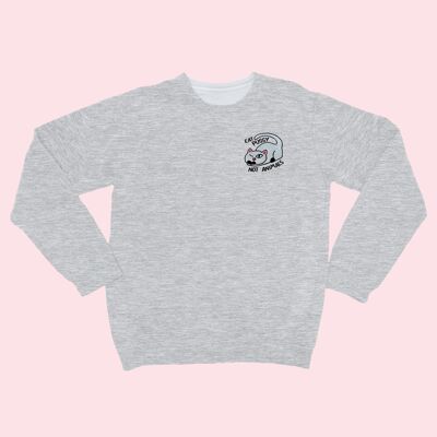 EAT P*SSY NOT ANIMALS Bio-Pullover mit Stickerei, grau meliert