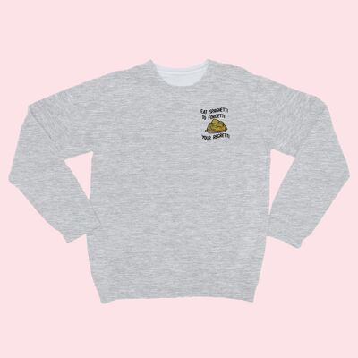 EAT SPAGHETTI Organic Embroidered Sweater Heather Grey