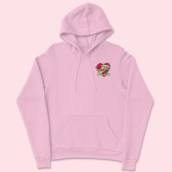 VEGAN PIZZA Hoodie Unisexe Brodé Bio Coton Rose 1