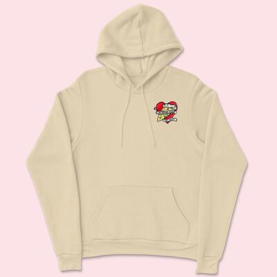 VEGAN PIZZA Organic Embroidered Unisex Hoodie Nude