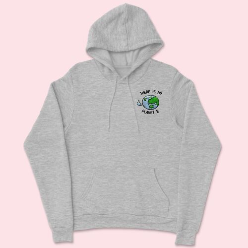 PLANET B Organic Embroidered Unisex Hoodie Heather Grey