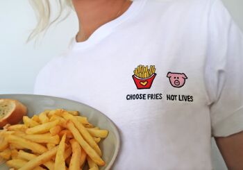 Choose Fries Not Lives T-shirt unisexe brodé en coton rose 3