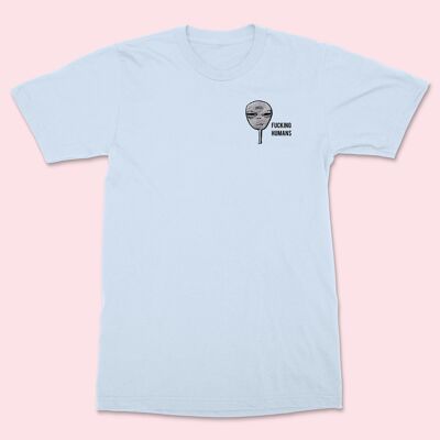 FCKING HUMANS Alien Embroidered Unisex T-shirt Sky Blue