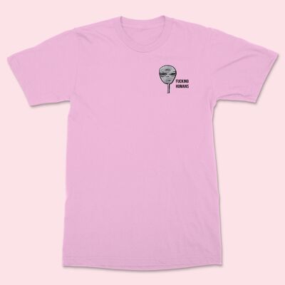 FCKING HUMANS Alien Embroidered Unisex T-shirt Cotton Pink