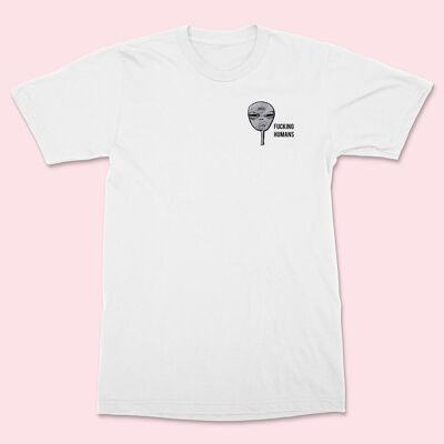 Camiseta unisex FCKING HUMANS Alien bordada blanca
