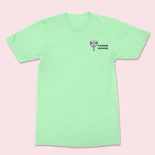 FCKING HUMANS Alien Embroidered Unisex T-shirt Stem Green