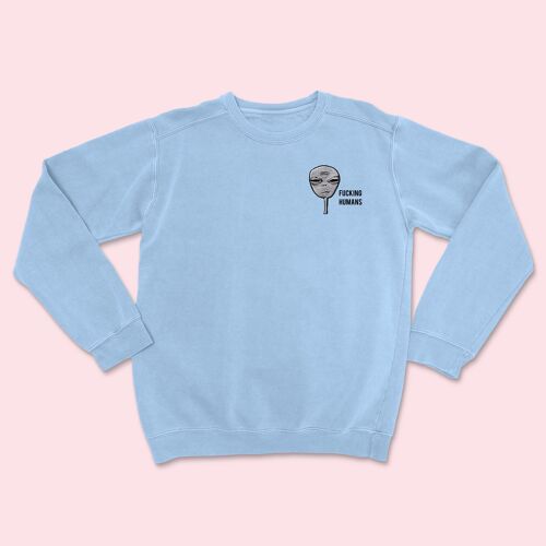 FCKING HUMANS Alien Embroidered Unisex Sweatshirt Sky Blue