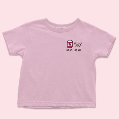 T-shirt per bambini ricamata Eat Jam Not Ham in cotone rosa