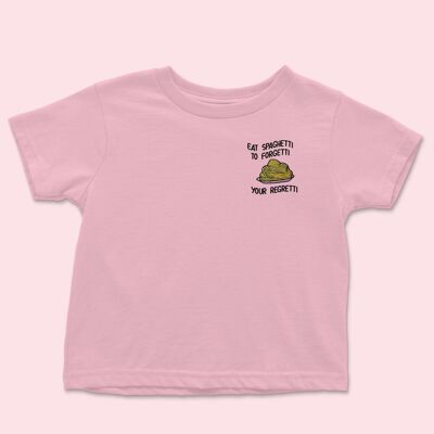 Camiseta Infantil Eat Spaghetti Bordado Algodón Rosa