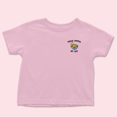 Maglietta Spread Hummus Not Hate ricamata per bambini in cotone rosa