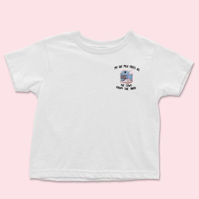 Camiseta Infantil Mi Leche De Avena Bordada Blanco