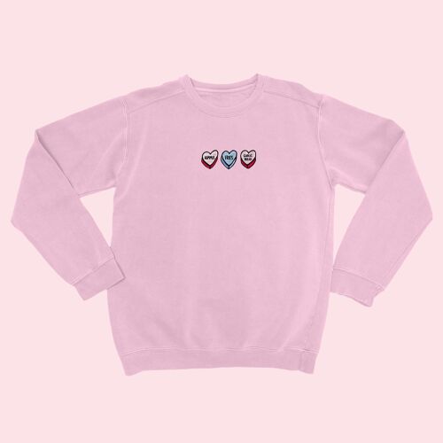 LOVEHEARTS Embroidered Unisex Sweater Baby Pink
