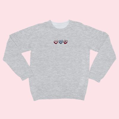Pull Unisexe Brodé LOVEHEARTS Gris Chiné