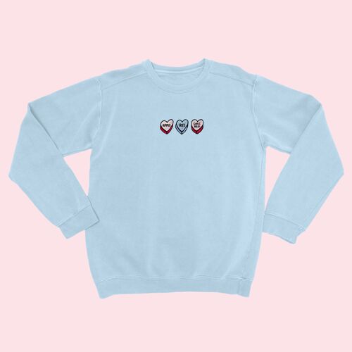 LOVEHEARTS Embroidered Unisex Sweater Sky Blue