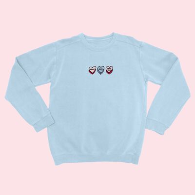 LOVEHEARTS Embroidered Unisex Sweater Sky Blue