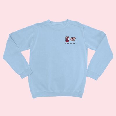 EAT JAM NOT HAM Embroidered Unisex Sweater Sky Blue