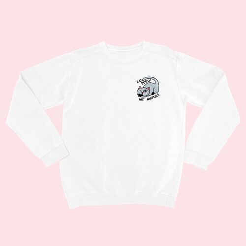 EAT PUSSY NOT ANIMALS Embroidered Unisex Sweater White