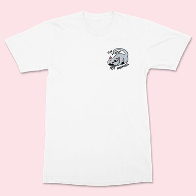 EAT PUSSY NOT ANIMALS Embroidered Unisex Shirt White