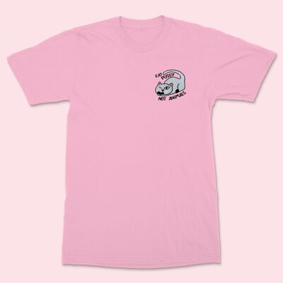 EAT PUSSY NOT ANIMALS Camicia unisex ricamata in cotone rosa