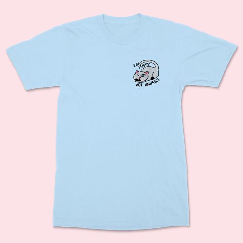EAT PUSSY NOT ANIMALS Embroidered Unisex Shirt Sky Blue