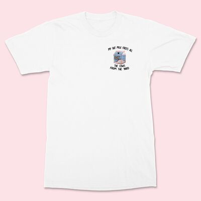 Camiseta Unisex Mi Leche De Avena Bordada Blanco