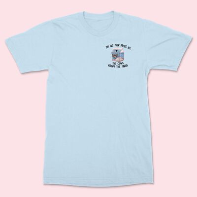 Camiseta Unisex Bordada Mi Leche de Avena Azul Bebé