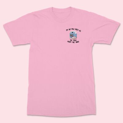 T-shirt unisexe brodé mon lait d'avoine coton rose