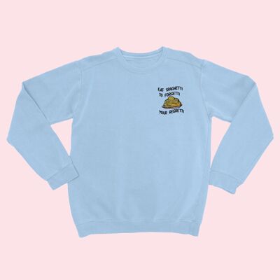 Eat Spaghetti Embroidered Unisex Sweatshirt Light Blue