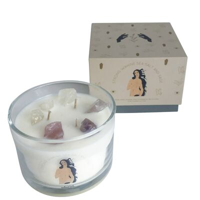 3 wick scented candle made of soy wax with crystals Strong-Wahine-Sea-Salt-Sage to breathe deeply and relax