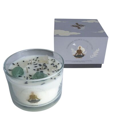 3 wick scented candle made of soy wax with crystals Charging-Source-Clean-Cotton to breathe deeply & recharge your batteries