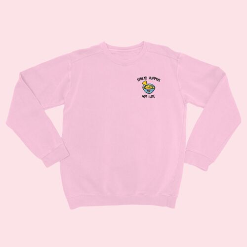 SPREAD HUMMUS NOT HATE Embroidered Unisex Sweatshirt Light Pink