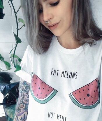 Mangez des melons pas de la viande T-shirt unisexe Blanc 2