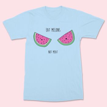Mangez des melons pas de la viande T-shirt unisexe bleu 1