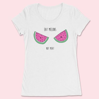 Eat Melons Not Meat T-shirt à manches courtes pour femme Blanc