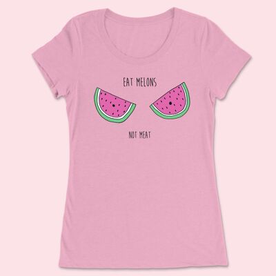 Eat Melons Not Meat Kurzarm-T-Shirt für Frauen Pink