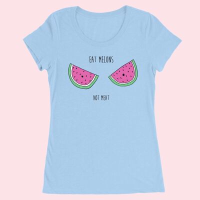 Camiseta Mujer Eat Melons Not Meat manga corta Azul Cielo